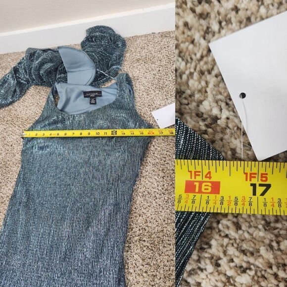 R&M Richards 2 Piece Set Jacket and Dress Metallic Blue Size 4P NWT - Picture 13 of 16